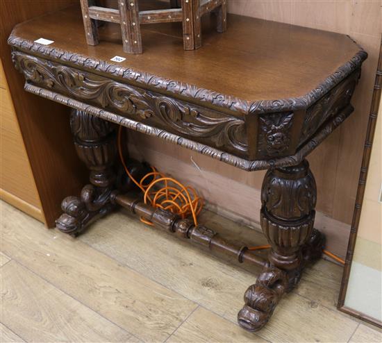 A late Victorian carved oak table W.91cm